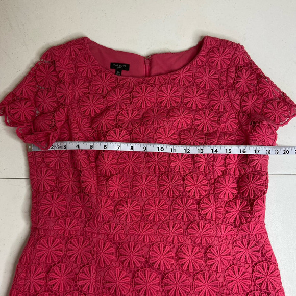 Talbots Size 10 Petite Larosa Pink Lace Crochet Sheath Dress 60's Style Chic - Picture 9 of 12